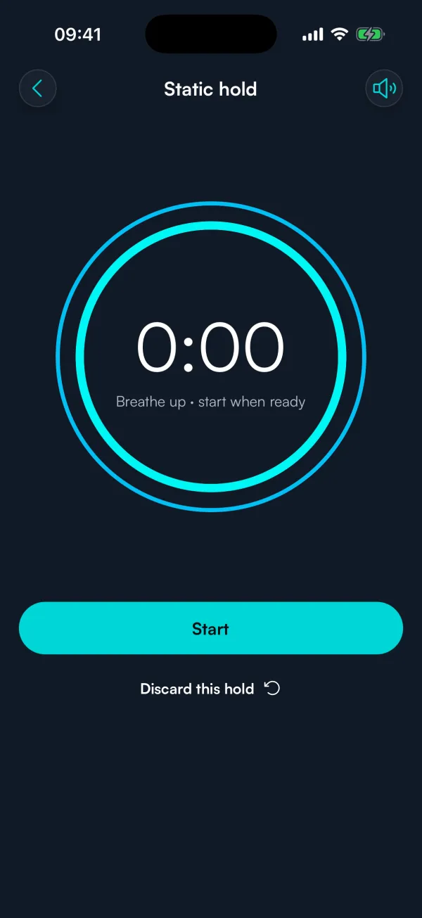 The static apnea timer, running a breath hold.